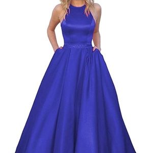 Royal Blue Halter Gown with POCKETS
